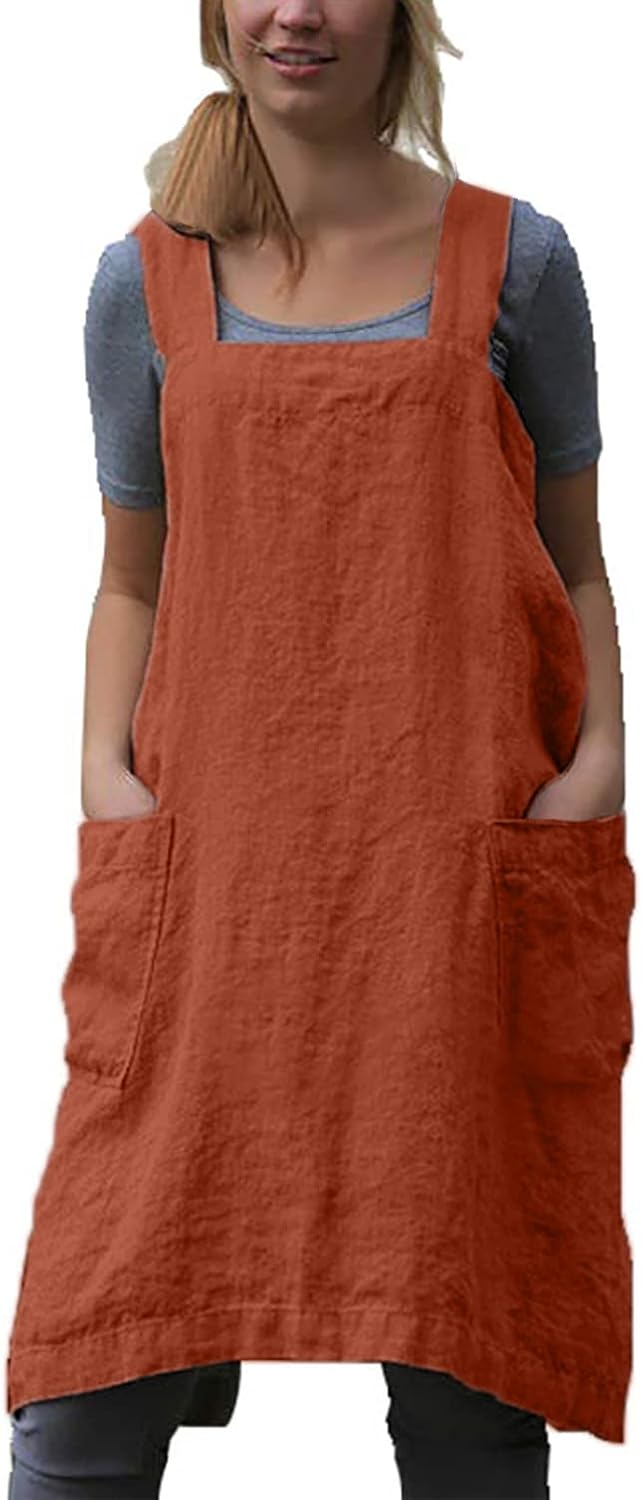 VLZUFE Cotton Linen Apron for women Cross Back Apron image 1