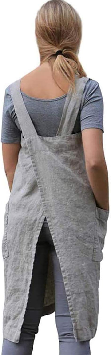 VLZUFE Cotton Linen Apron for women Cross Back Apron image 3