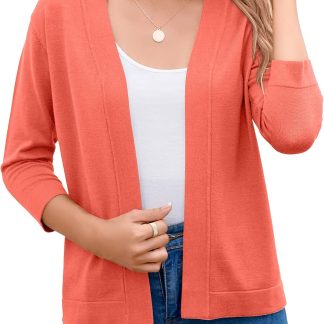3/4 Sleeve Open Front Cropped Cardigan Sweater Elegant image 1